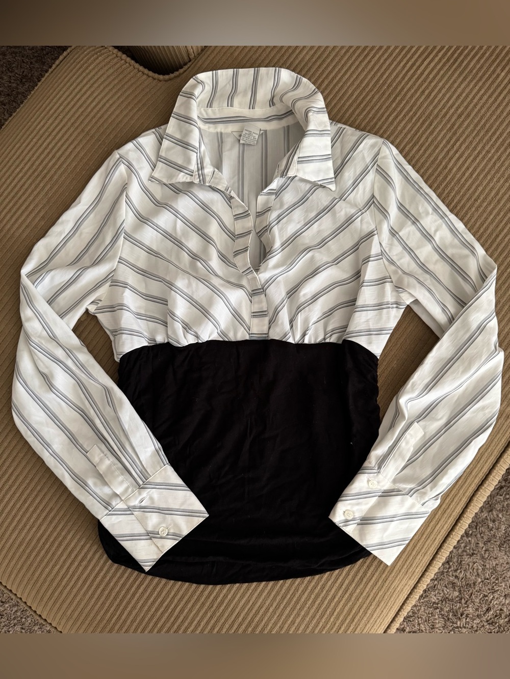 Dressbarn White & Black Striped Mixed-Media Top